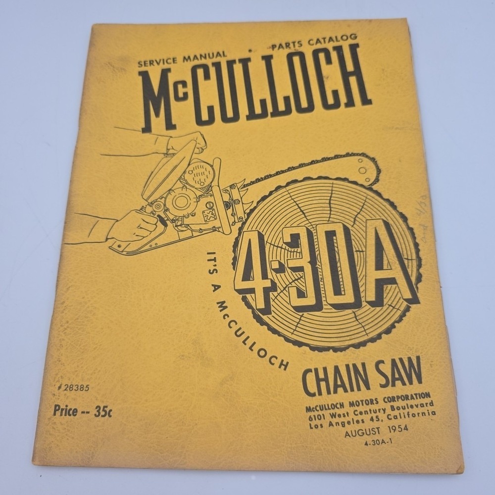 Mcculloch 4-30 Chain Saw Service Repair Shop‎ Manual Parts Catalog List 2 Stroke